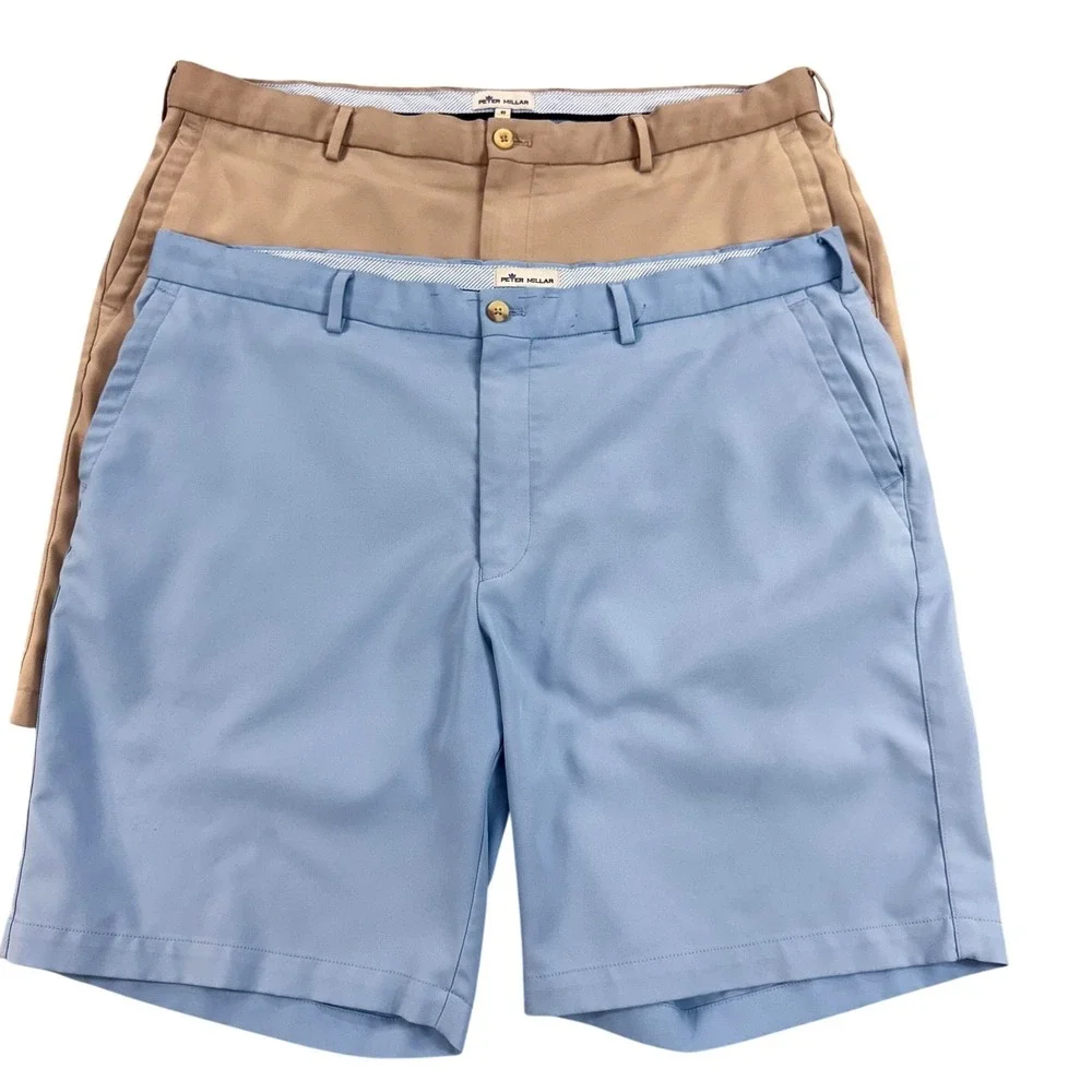 Peter Millar Shorts Lot Of 2 Mens 40 Blue Beige Golf Microfiber Chino 40x9
